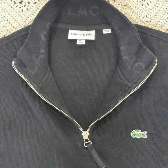 Lacoste Men's Black Zip-Up Sweater High Neck Cotton Sweater Men’s Extra Large - Picture 4 of 7